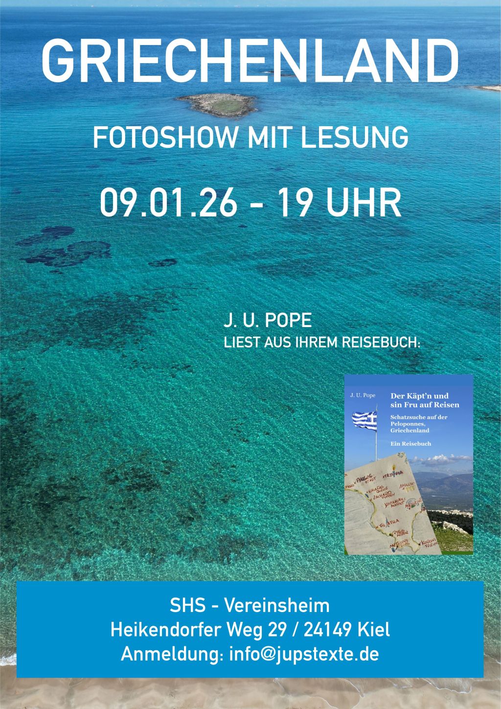 Lesung mit Julia U. Pope in Kiel: Reiseabenteuer auf dem&nbsp;Peloponnes
